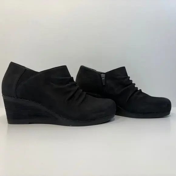 Dansko Sheena Slouchy Black Leather Wedge Bootie Women’s Size 41/10.5 - Picture 2 of 14